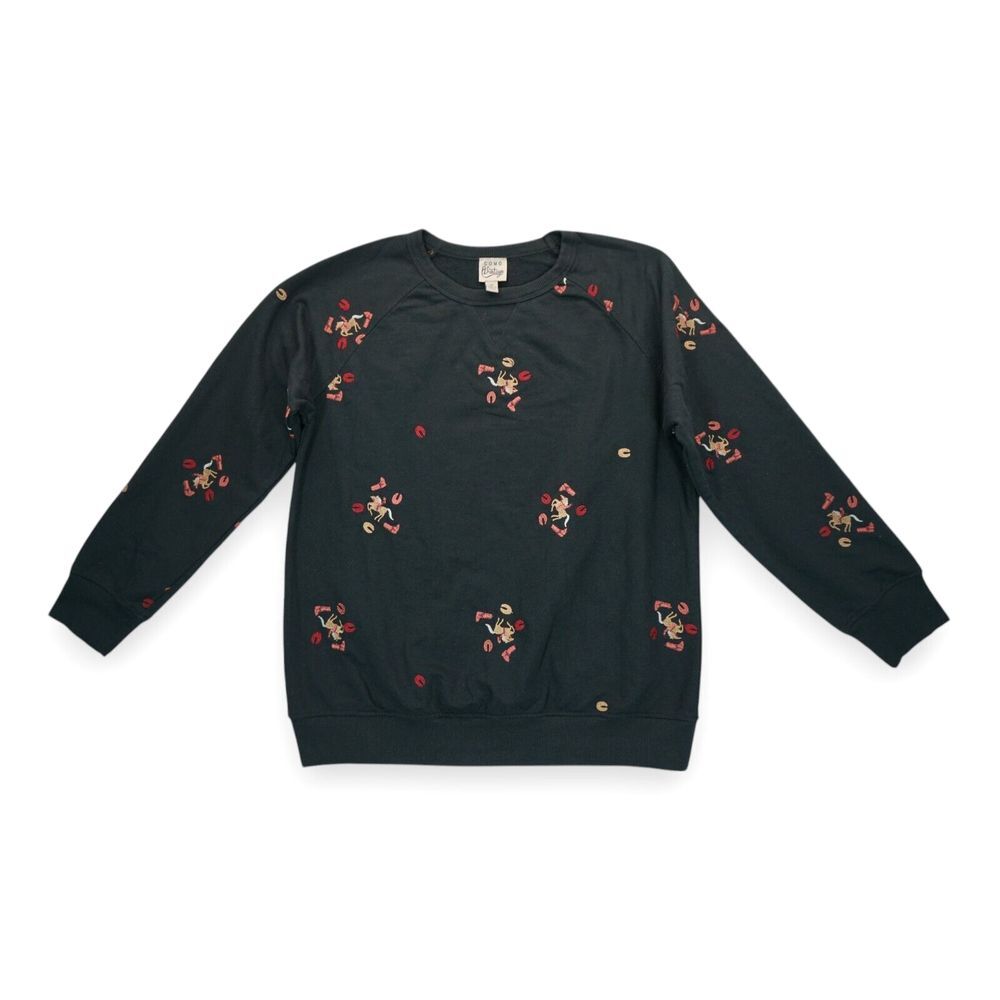 Como Vintage Womens Sweatshirt Western Embroidered Cowgirl Horse Pullover Medium